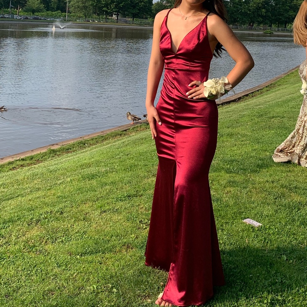 Burgundy Satin Prom Dress